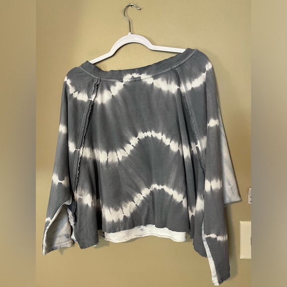 Free People Tie Dye Distressed Long Sleeve Cropped Sweatshirt - Picture 3 of 5